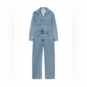 Zara Classic Medium Blue Denim Button-Front Overalls